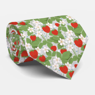 Strawberries and pink and white flowers neck tie