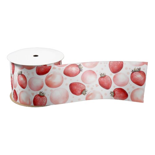 Strawberries and Pink Balloons Cute Berry Sweet Satin Ribbon