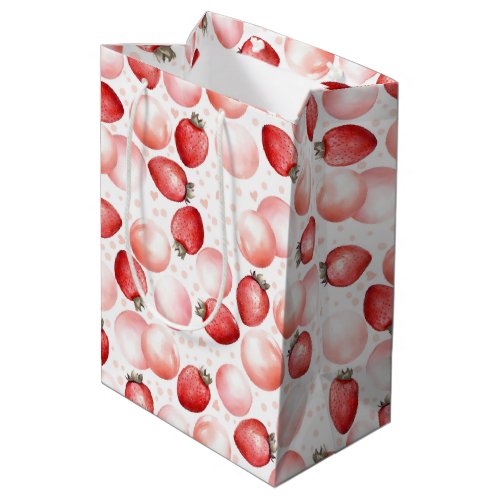 Strawberries and Pink Balloons Cute Summer Gifts  Medium Gift Bag