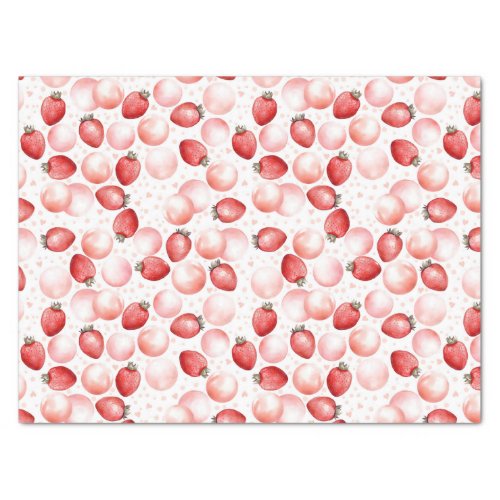 Strawberries and Pink Balloons Cute Summer Party Tissue Paper