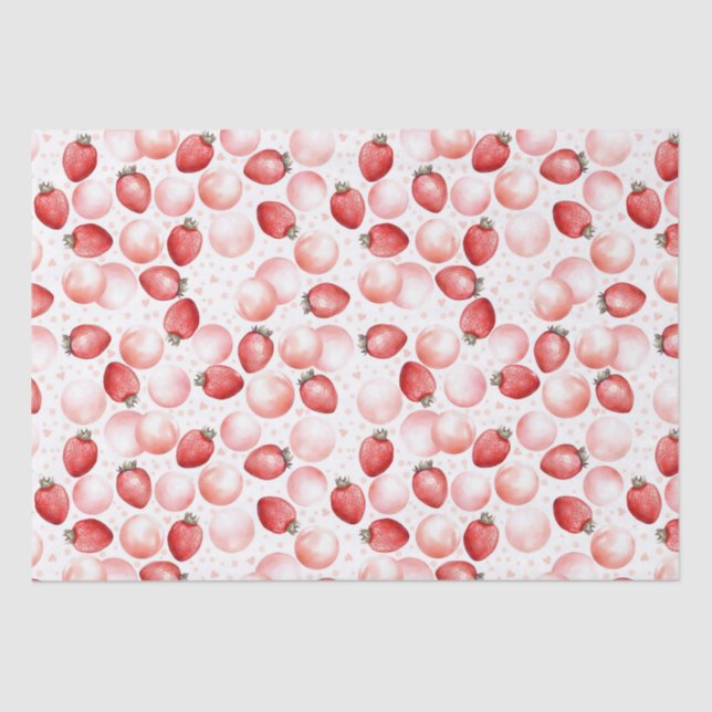 Strawberries and Pink Balloons Cute Summer Party Tissue Paper (Front)