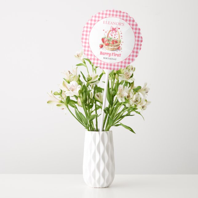 Strawberries and pink bow Berry First Birthday Balloon (Vase)