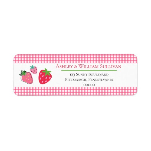 Strawberries and Pink Checks Return Address Label