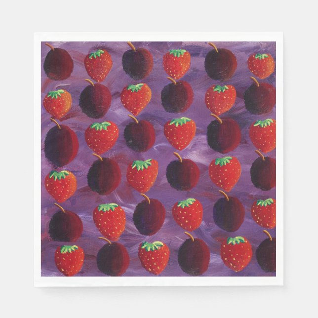 Strawberries and Plums Red Fruit Napkins (Front)
