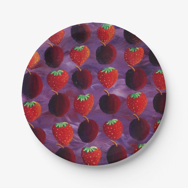 Strawberries and Plums Red Fruit Paper Plates (Front)