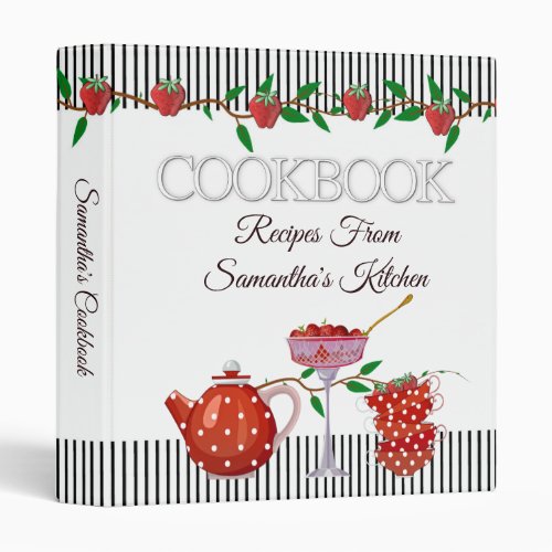 Strawberries And Polka Dot Tea Set Recipe Binder