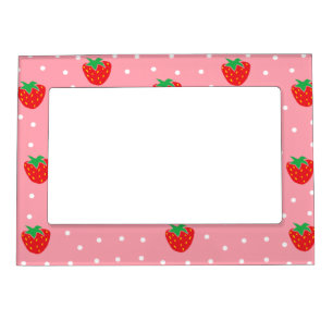 Strawberries and Polka Dots Pink Magnetic Frame