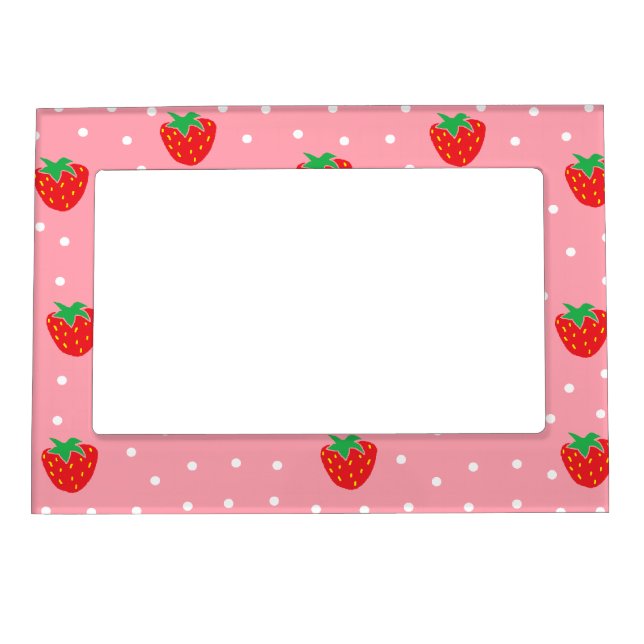 Strawberries and Polka Dots Pink Magnetic Frame (Front)