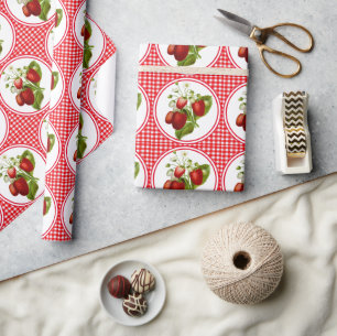 Strawberries and Red Gingham Wrapping Paper