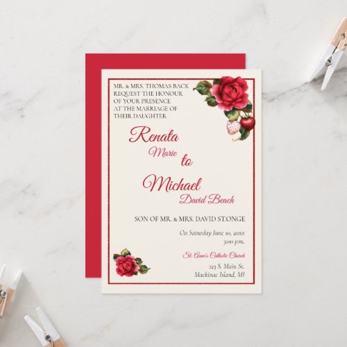 Strawberries and Red Roses Wedding Invitation