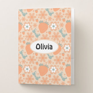 Strawberries and Ribbons Retro Floral Pocket Folder