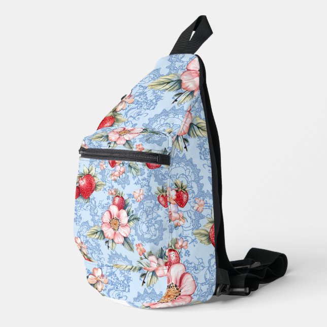 Strawberries and Strawberry Blossoms Sling Bag (Right Corner)