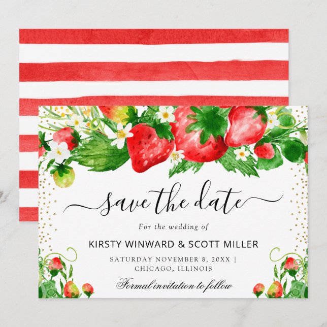 Strawberries and Summer Flowers Wedding Save The Date (Front/Back)