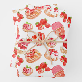 Strawberries and Sweet Strawberry Fruit Desserts Wrapping Paper Sheets
