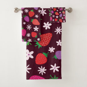 Strawberries and White Flowers Pattern  Bath Towel Set