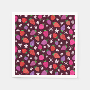 Strawberries and White Flowers Pattern Napkins