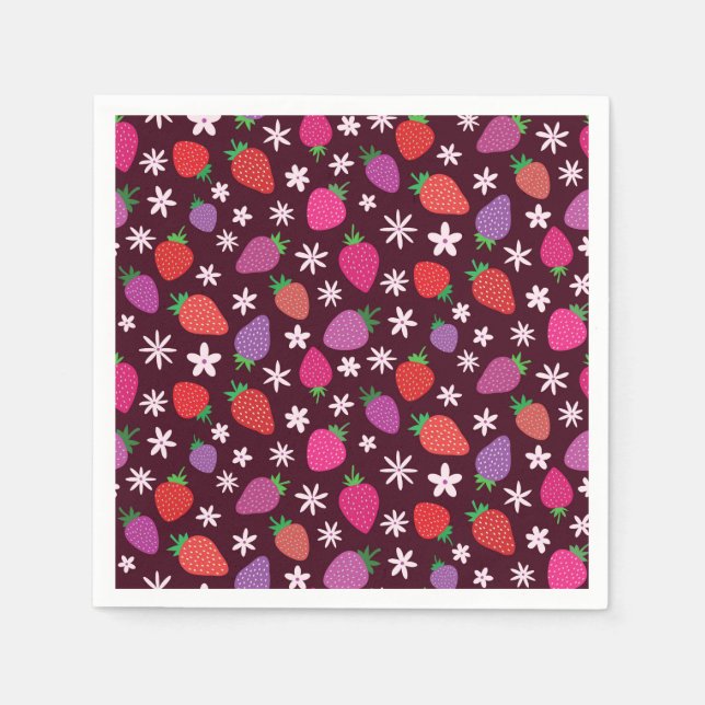 Strawberries and White Flowers Pattern  Napkins (Front)