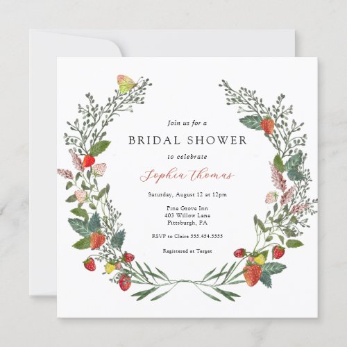 Strawberries and Wildflowers Bridal Shower Invitation
