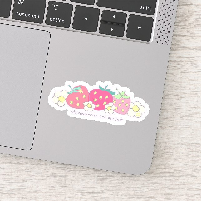 Strawberries Are My Jam - Cute, Punny, and Pink! Sticker (Detail)