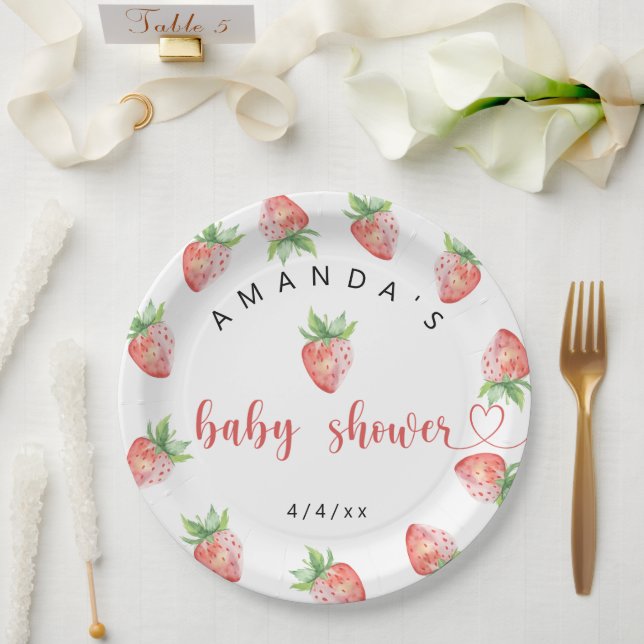 Strawberries - Baby shower Paper Plates (Wedding)