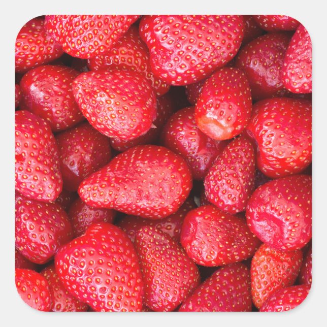 Strawberries background square sticker (Front)