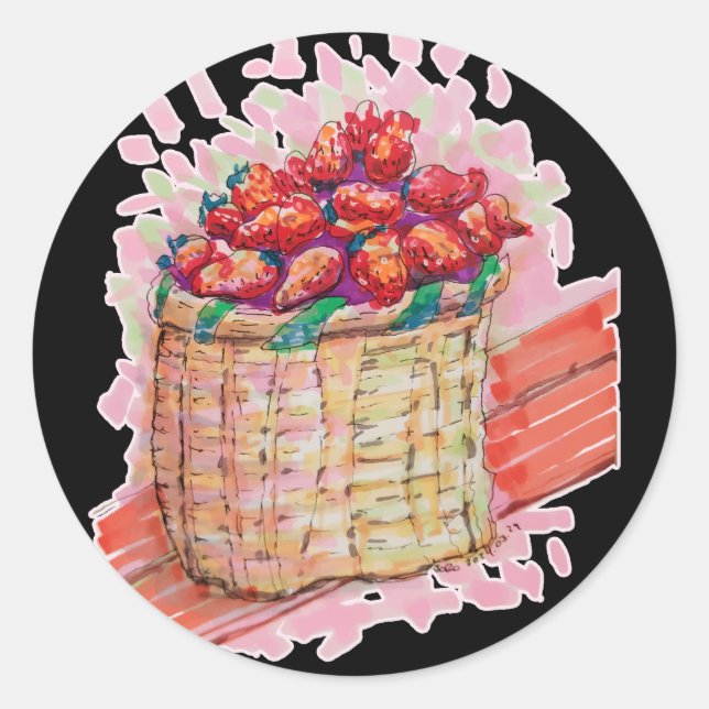 Strawberries Basket colorful Classic Round Sticker (Front)