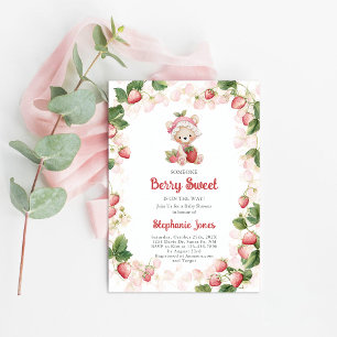 Strawberries Bear Baby Shower Girl Inv Invitation