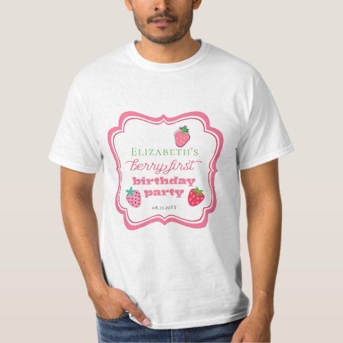 Strawberries Berry First Birthday Party Pink  Red T_Shirt