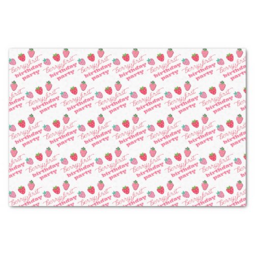 Strawberries Berry First Birthday Party Pink  Red Tissue Paper