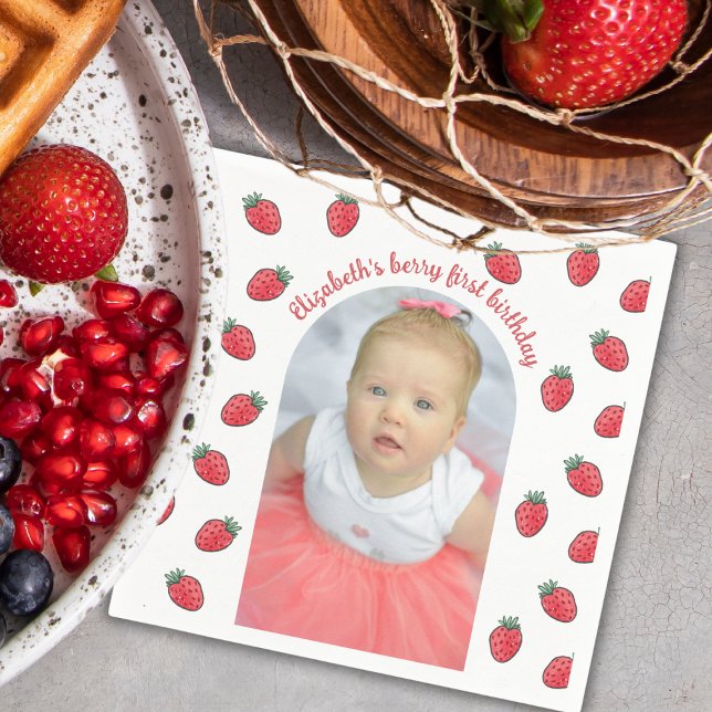 Strawberries Berry First Birthday Photo Arc Napkins (Creator Uploaded)