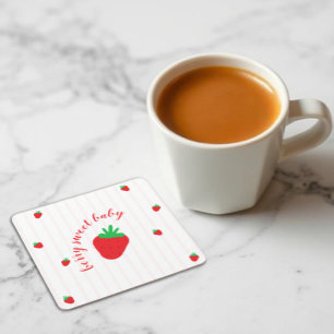 Strawberries Berry Sweet Baby Shower Square Paper Coaster