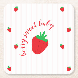 Strawberries Berry Sweet Baby Shower Square Paper Coaster