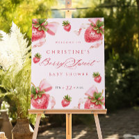 Strawberries Berry Sweet Baby Shower Welcome Sign