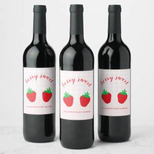 Strawberries Berry Sweet Baby Shower Wine Label
