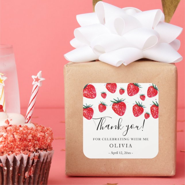 Strawberries Birthday favor sticker (Party)
