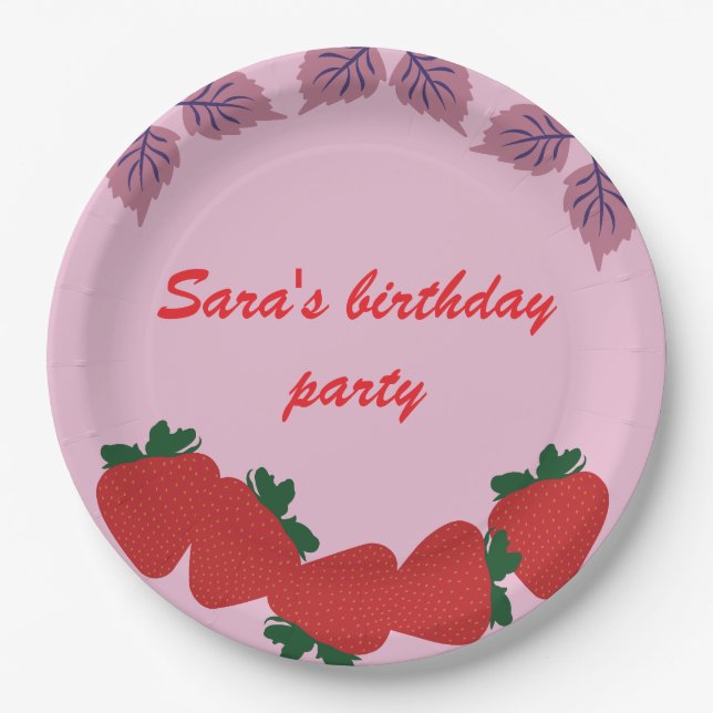 Strawberries birthday party  paper plates (Front)