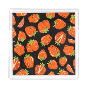 Strawberries Black: Vintage Seamless Texture Acrylic Tray