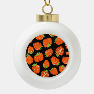 Strawberries Black: Vintage Seamless Texture Ceramic Ball Christmas Ornament