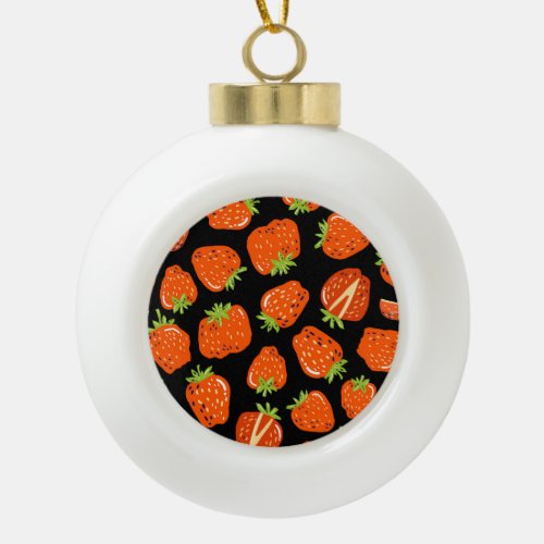 Strawberries Black Vintage Seamless Texture Ceramic Ball Christmas Ornament