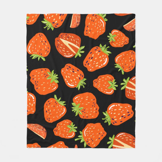 Strawberries Black: Vintage Seamless Texture Fleece Blanket (Front)