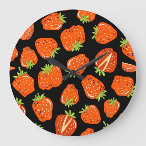 Strawberries Black Vintage Seamless Texture Large Clock