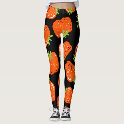 Strawberries Black Vintage Seamless Texture Leggings