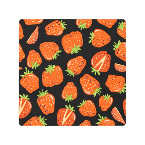 Strawberries Black Vintage Seamless Texture Metal Print