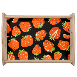 Strawberries Black: Vintage Seamless Texture Serving Tray