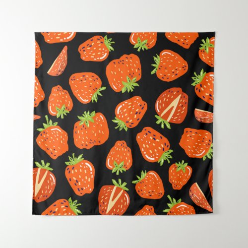 Strawberries Black Vintage Seamless Texture Tapestry