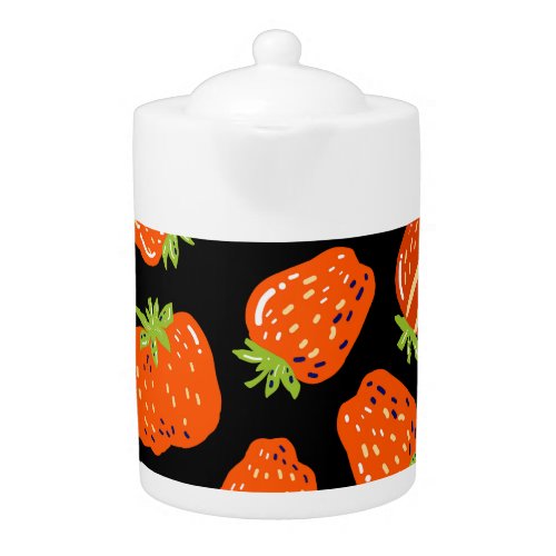 Strawberries Black Vintage Seamless Texture Teapot