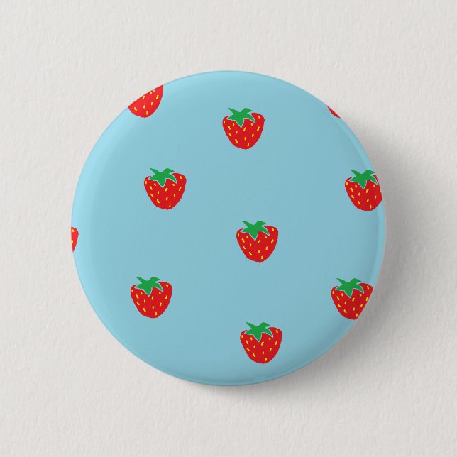 Strawberries Blue Pinback Button (Front)