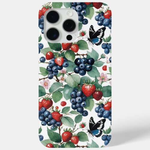 Strawberries Blueberries and Butterflies Floral iPhone 15 Pro Max Case