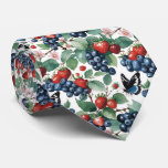 Strawberries Blueberries and Butterflies Floral Neck Tie