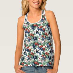 Strawberries Blueberries and Butterflies Floral Tank Top